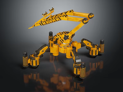 Yellow Mechanical Spider Robot With Multi Legged Design And Stripe Pattern 3d model