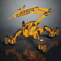 Yellow Mechanical Spider Robot With Multi Legged Design And Stripe Pattern
