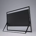 Modern Television With Black Frame Stand Showing Sunset Seaview Cloudy Sky And Sunlight Reflection