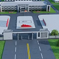 Aerial Planning of Industrial Zone with Main Gate Central Plaza Road Layout and Green Lawns