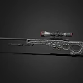 Engraved Sniper Rifle With Scope And Detailed Patterns On Black Background 3d model