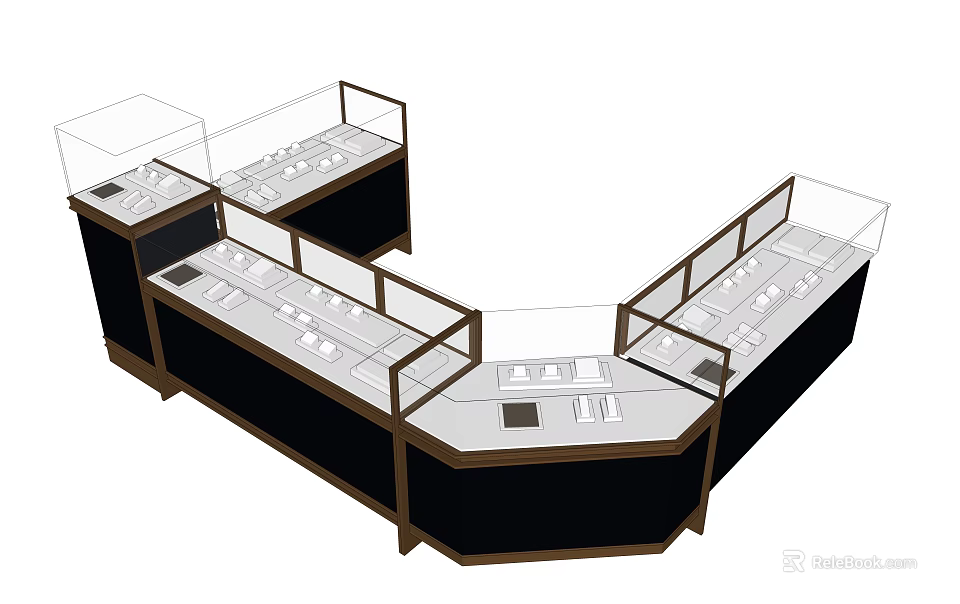Modern Retail Display Shelves With Glass Covers And Corner Design For Merchandise 3d model 