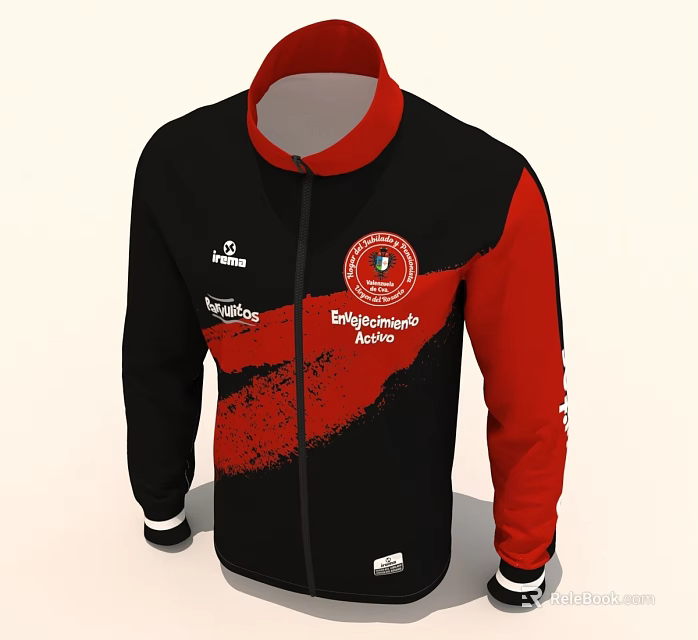 Black And Red Football Jacket With Zipper Umbro Badge And Westfalen Logo 3d model 