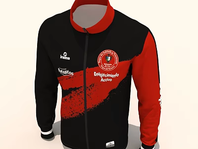 Black And Red Football Jacket With Zipper Umbro Badge And Westfalen Logo 3d model