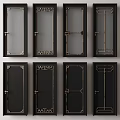 Elegant Black Swing Doors with Gold Accents and Various Panel Designs 3d model