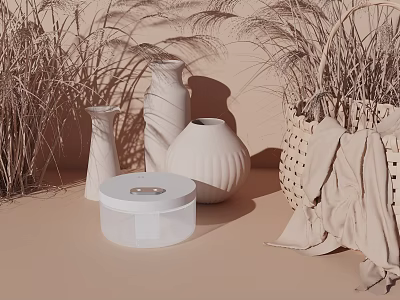Daily Electrical Appliance In Cozy Beige Decor With Vases And Basket 3d model