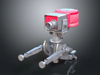 Mechanical Weapon With Tripod Mount Red Component And Metal Structural Design 3d model