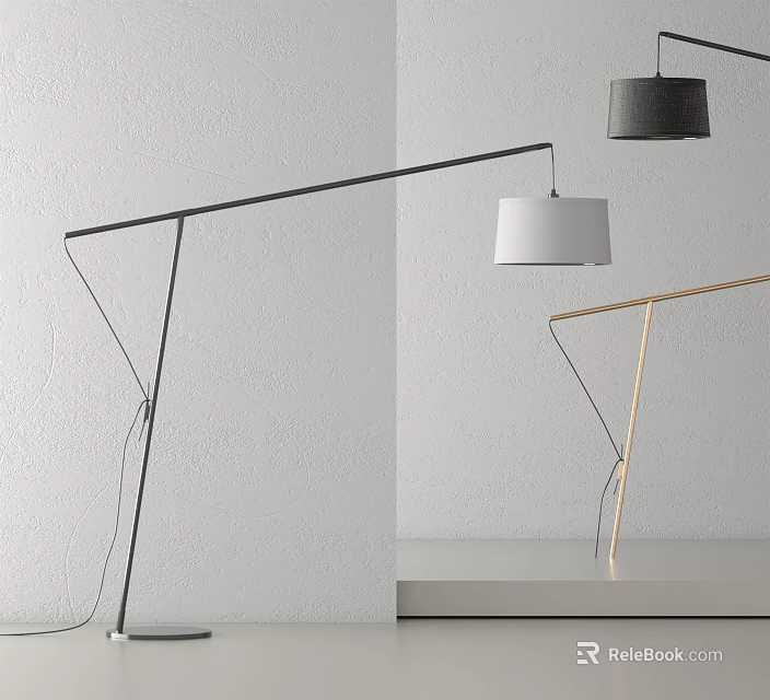 Modern Floor Lamp Featuring Adjustable Metal Arm And White Black Shades 3d model