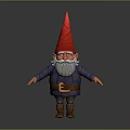 3D Gnome Character Design With Red Pointed Hat White Beard And Blue Striped Outfit