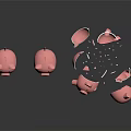 Ornamental Decor Set Featuring Intact And Broken Pink Piggy Banks With Shattered Fragments