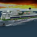 Large Passenger Ship Sailing On Sea At Sunset 3d model