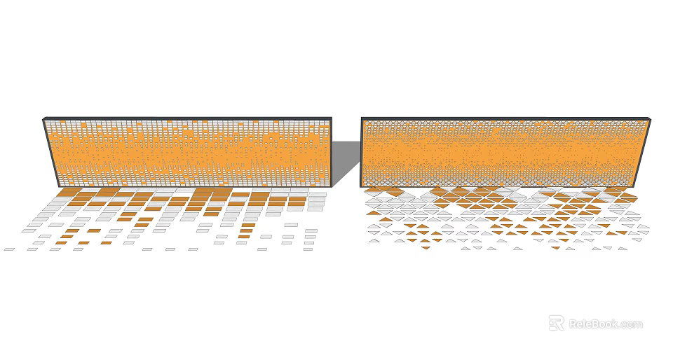 Orange Feature Wall Design With Grid Pattern And Geometric Tile Layout 3d model