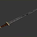 Decorative Medieval Sword With Wooden Handle And Blue Silver Blade Patterns