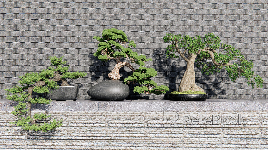 New Chinese potted pine potted plant model