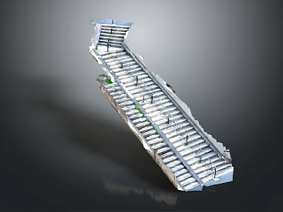 Modern Staircase Design With Metal Handrail White Steps And Green Plants Decoration 3d model