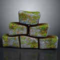 Wooden Stone Stacked Blocks With Moss Covered Colorful Spots And Natural Texture