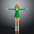 3D Anime Character With Blonde Hair Green Outfit Skirt White Shoes And Arms Outstretched