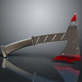 3D Model Axe With Silver Metal Handle And Red Reflective Blade On Black Background