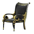 Classical Style Black Dining Chair With Golden Carved Accents And Upholstered Backrest