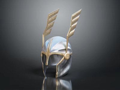 Ancient Silver and Gold Winged Warrior Helmet with Shiny Metallic Design 3d model