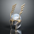 Ancient Silver and Gold Winged Warrior Helmet with Shiny Metallic Design