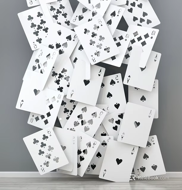 Classic Playing Cards With Various Suits Scattered On Gray Background For Card Games 3d model 