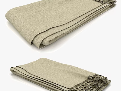 Beige Linen Table Linen With Folded Design And Decorative Lace Trim 3d model