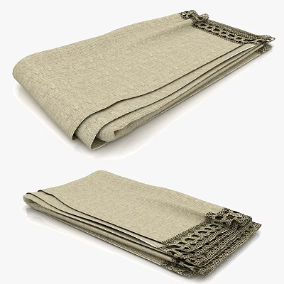 Beige Linen Table Linen With Folded Design And Decorative Lace Trim 3d model