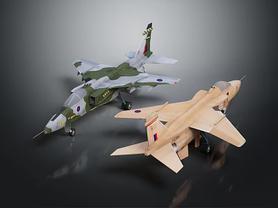 Detailed Airplane Models Featuring Camouflage Green And Beige Designs With Emblems 3d model