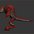 Ferocious Fantasy Armored Creature Character With Red Body Green Eyes And Sharp Claws