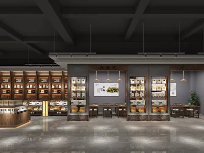 Modern Specialty Store Interior Design With Shelves Display Cabinets And Pendant Lighting 3d model