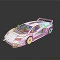 Silver Sleek Sports Car With Orange Wheels And Rear Spoiler Design