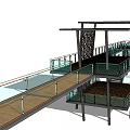 Modern Multi Level Pergola With Metal Frame Perforated Panels And Staircase Railing 3d model
