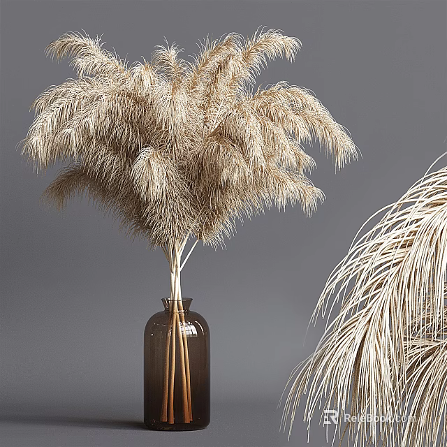 Brown Glass Vase With Dried Pampas Grass Flowers For Interior Decoration Arrangement 3d model 