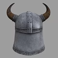 Silver Medieval Weapon Helmet Featuring Brown Horns Skull Design And Metal Decorations