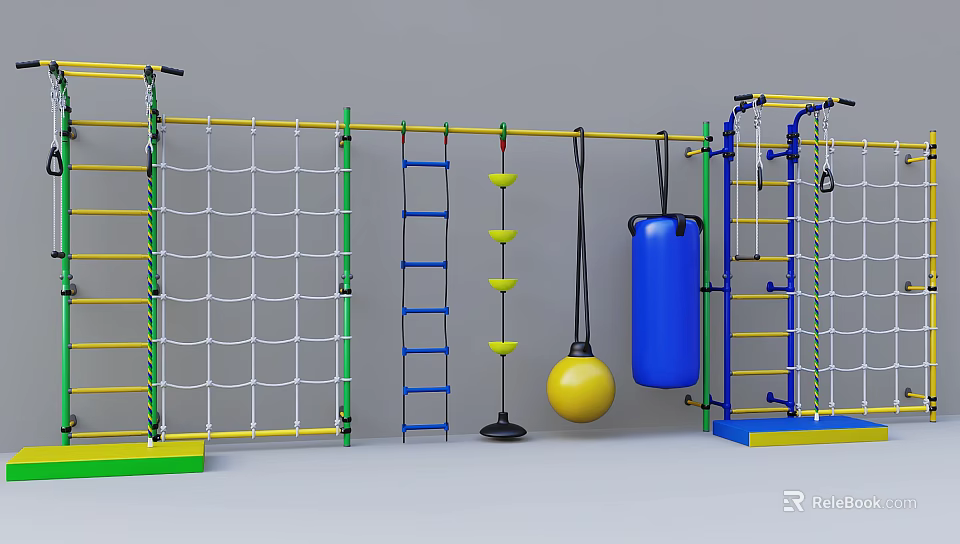 Multifunctional Sports Training Equipment With Climbing Net Ladder Hanging Ball And Punching Bag 3d model 