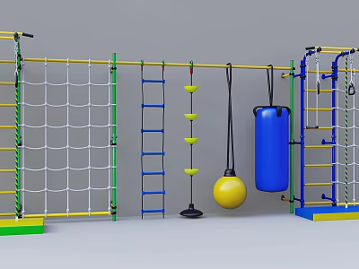 Multifunctional Sports Training Equipment With Climbing Net Ladder Hanging Ball And Punching Bag 3d model