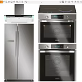 Stainless Steel Kitchen Appliances Including Refrigerator And Double Ovens 3d model