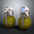 Two Green Hand Grenades With Metallic Fuse Mechanism And Safety Pins