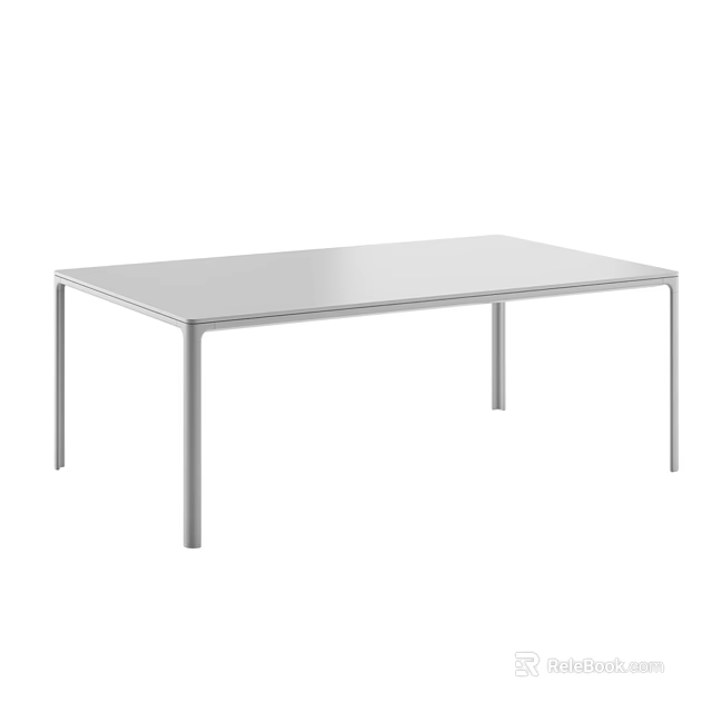 Modern Rectangular Dining Table With Sleek Metal Frame And Smooth Surface 3d model 