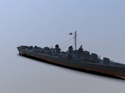 Gray Naval Warship With Flag Guns And Hull Structure On Deck 3d model