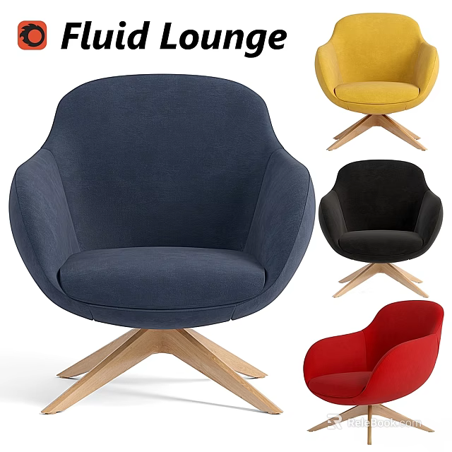 Stylish Modern Leisure Chairs Featuring Blue Yellow Black Red And Wooden Base 3d model 