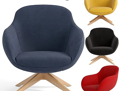 Stylish Modern Leisure Chairs Featuring Blue Yellow Black Red And Wooden Base 3d model