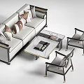 Modern Double Sofa With Decorative Pillows And Matching Armchairs Coffee Table 3d model
