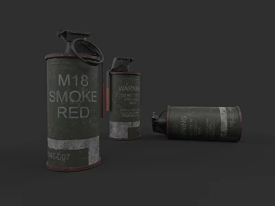 M18 Red Smoke Grenade Military Weapon With Green Casing And Warning Label 3d model