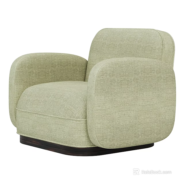 Modern Light Green Fabric Single Seater Sofa with Rounded Armrests and Sturdy Base 3d model 