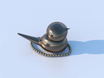 Bronze Colored Metallic Household Item With Dome Shape Spout And Chain Decoration 3d model