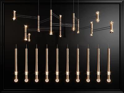 Modern Metallic Chandelier Design With Golden Sleek Pendant Structures For Interior Decoration 3d model