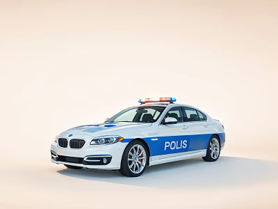 BMW White And Blue Police Sedan With Emergency Lights And POLIS Lettering 3d model