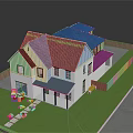 Two Story White House With Gray Roof Lawn And Wooden Fence Patio Garden